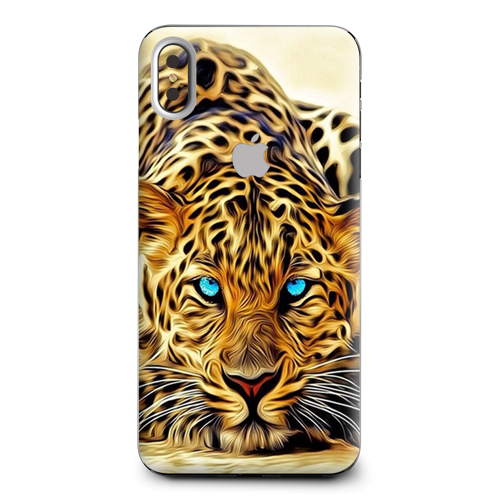 Skins Decal Wrap for Apple iPhone XS Max-Leopard with Blue Eyes