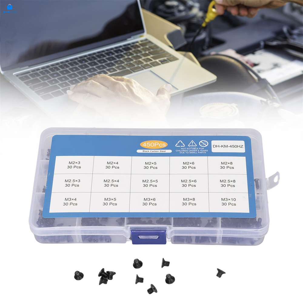450 PCS Laptop Screws 15 Sizes Kit,Notebook Black Oxide