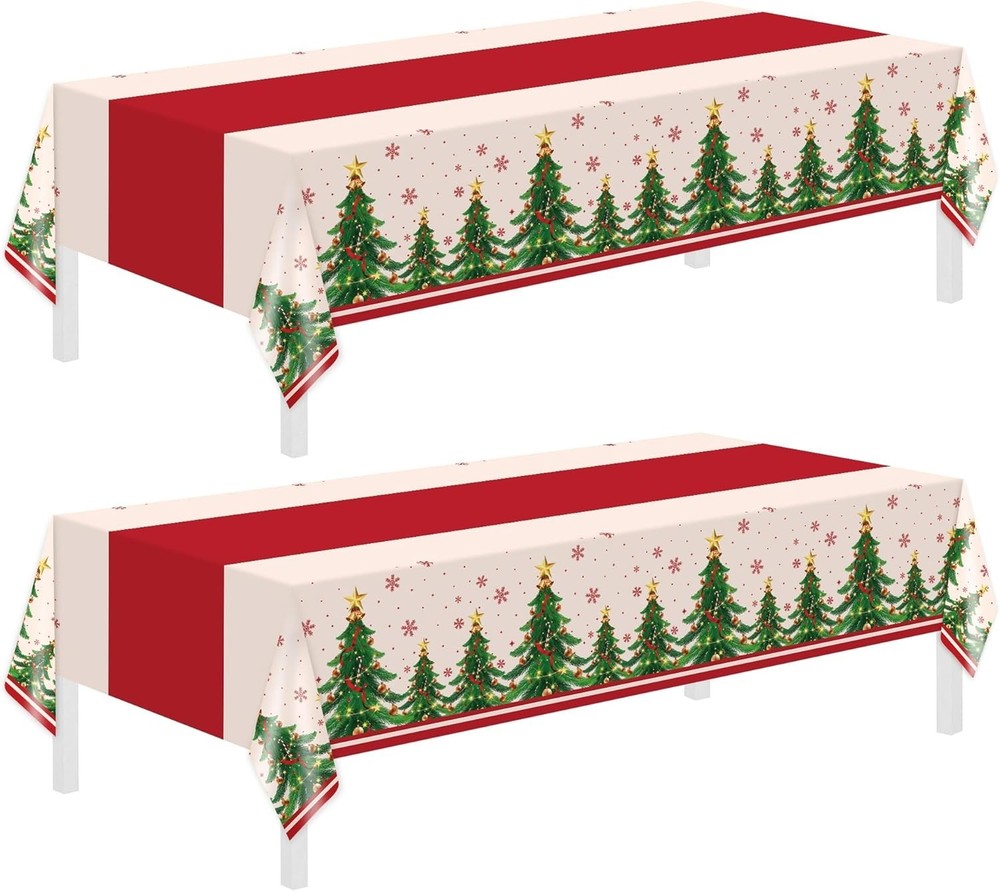 Childom 2-Pack 54x108 Inch Disposable Christmas Tablecloths Rectangular