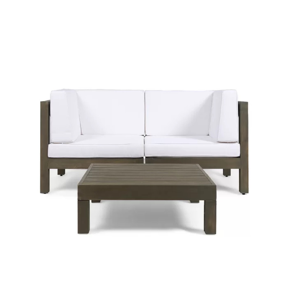 Modular Outdoor Loveseat w/ Coffee Table & Cross-Back Design