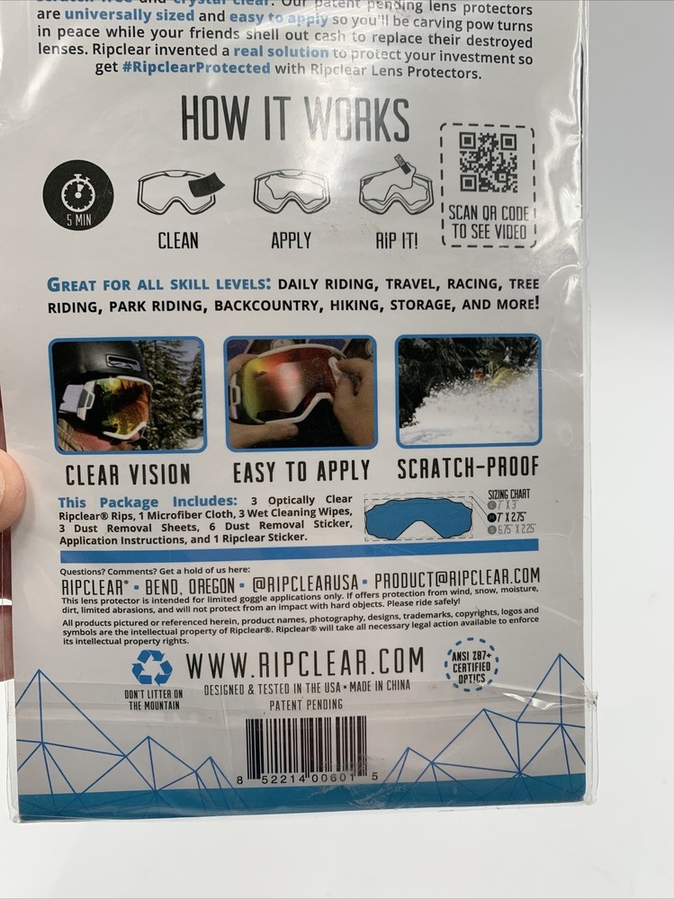 Ski Goggles Lens Protector Ripclear Flat Size Medium Snowboard Ski 1-Pack