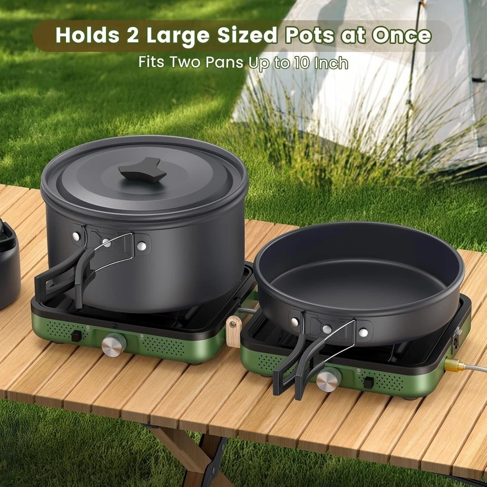 Versatile 2-Burner Foldable Camping Stove with Dual Griddle – Compact & Portable