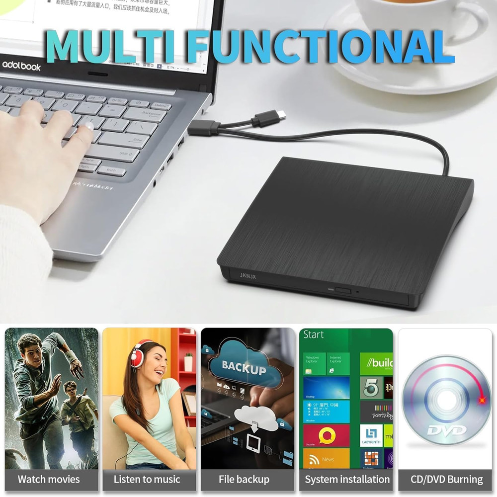 External CD DVD Drive,Usb 3.0 and Type-C CD DVD Disc Reader Writer Burner Player