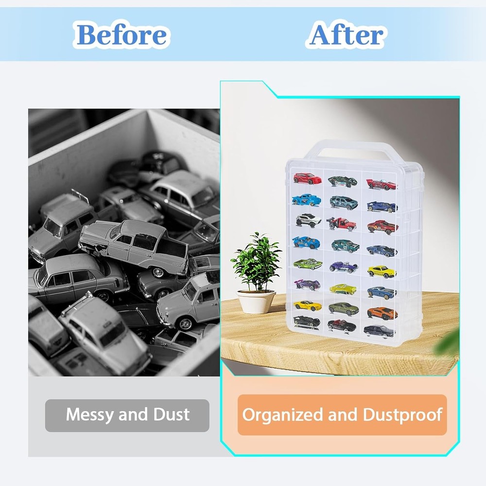 Double Sided Storage Case for Hot Wheels with Carrying Handle, Clear