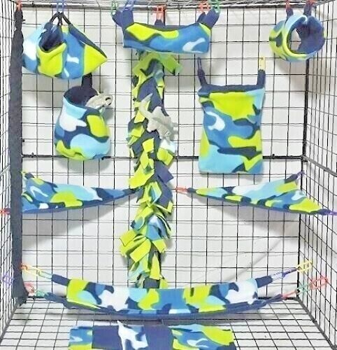 Lime Camo*15 PC Sugar Glider Cage set * Rat * double layer Fleece
