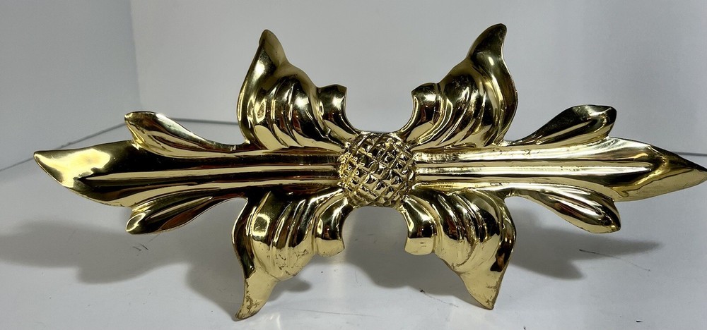 Drapery Tieback Large Brass Wall Mount Bow Leaf Lacquered Pull Back