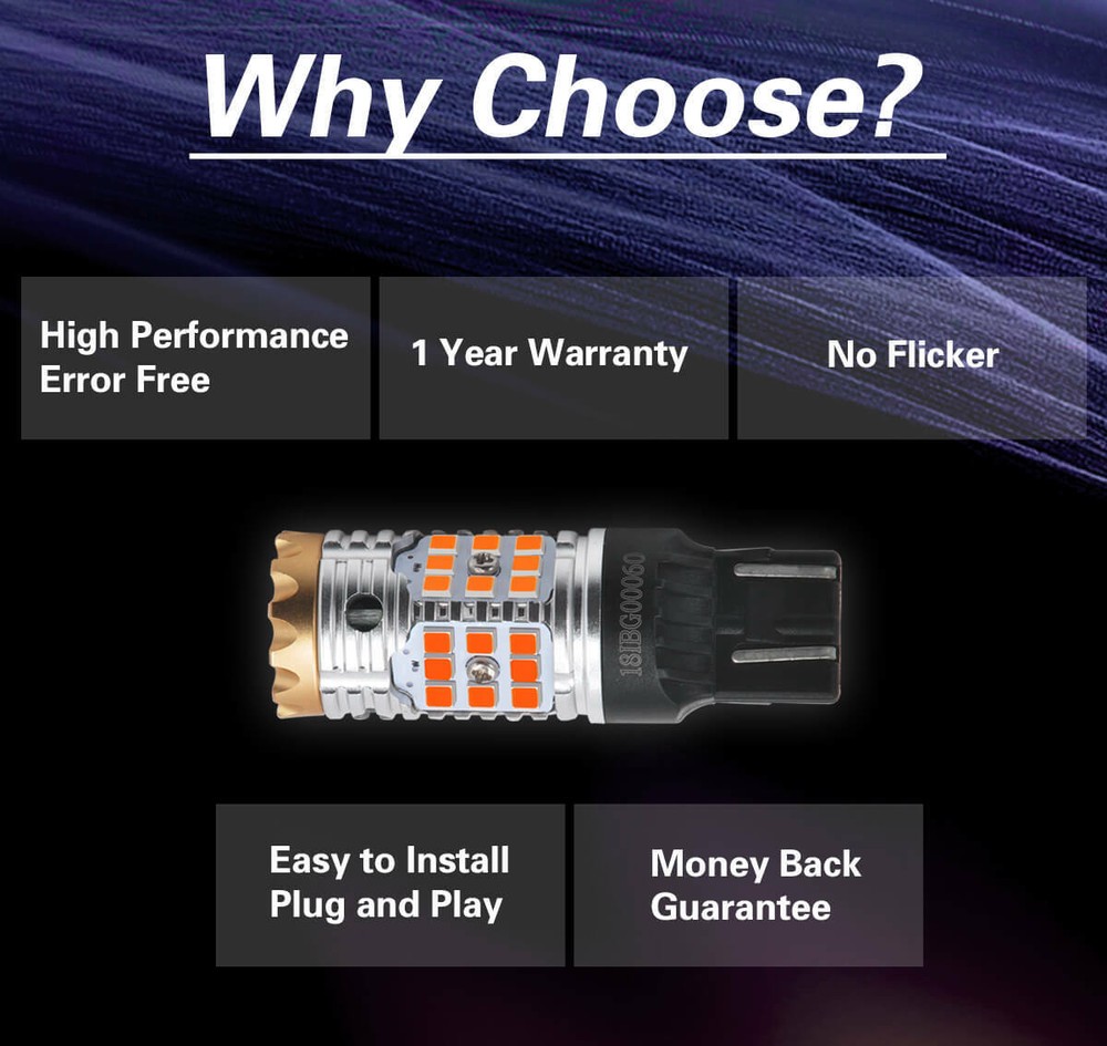 Lasfit Amber 7443 7444 LED Front Turn Signal Blinker Light Bulbs No Hyper Flash