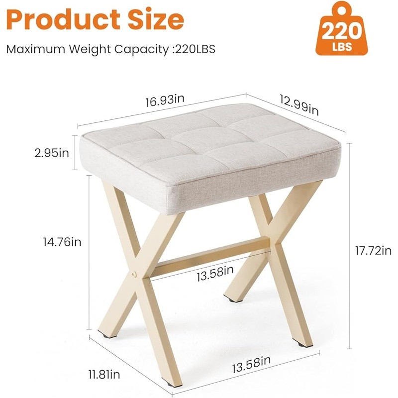 Multi-Functional Linen Ottoman Stool Compact Foot Rest Vanity Chair Home New