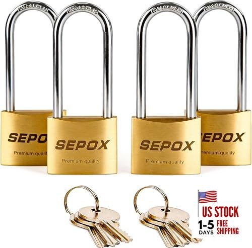 4-Pcs Pack Heavy-Duty Solid Brass Padlocks with Same Keys 6Pcs, 4pcsLong