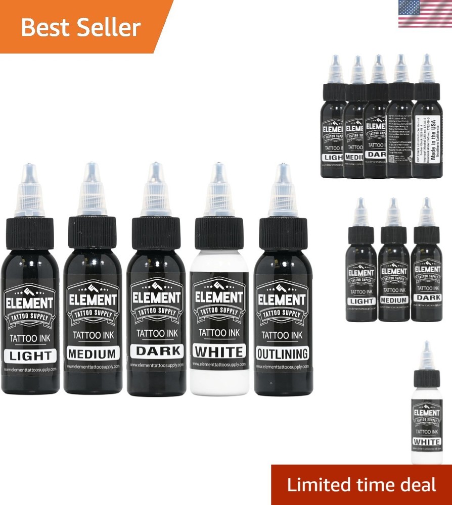 Greywash Tattoo Ink Set Light Medium Dark Blend Nighthawk Black Element White...