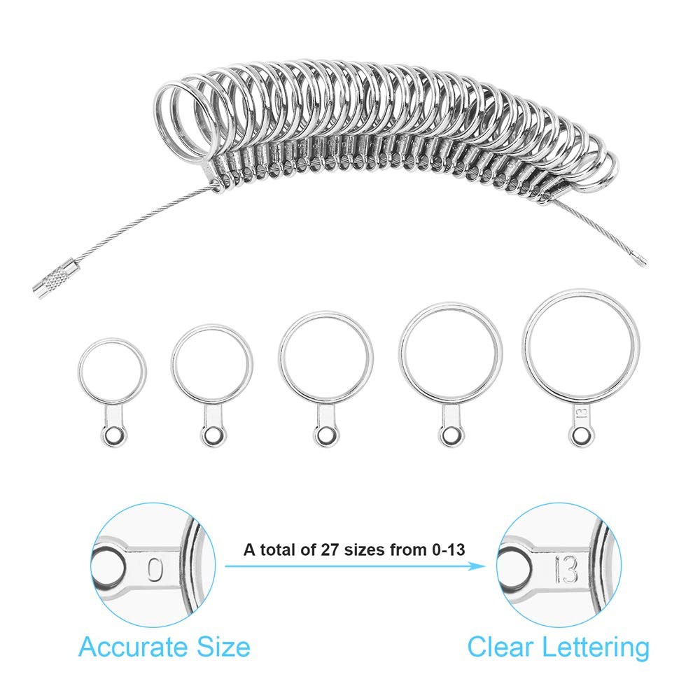 UUBAAR Ring Sizer Measuring Tool Kit, 27PCS Stainless Steel Silver