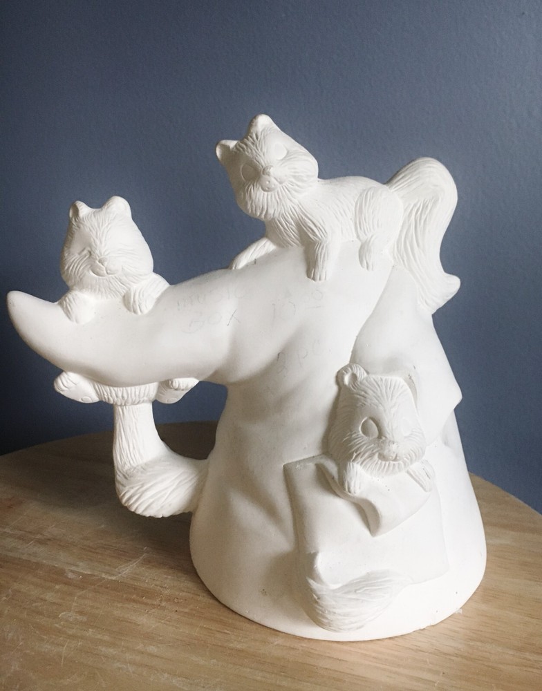3 Racoons on a Witch Hat- Halloween Unpainted Ceramic Bisque