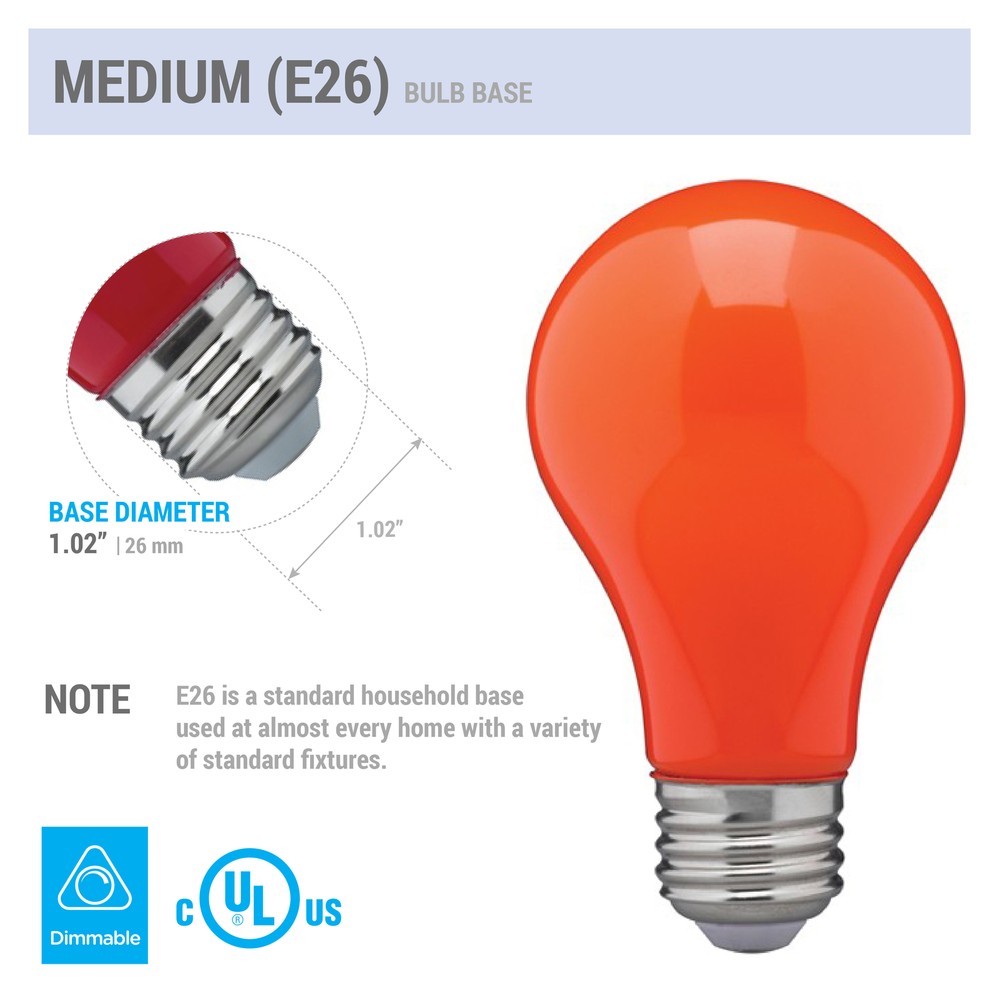 2 Pack CERAMIC ORANGE LED Bulb A19 Medium E26 8W 60 Watt Equivalent Damp Locatio