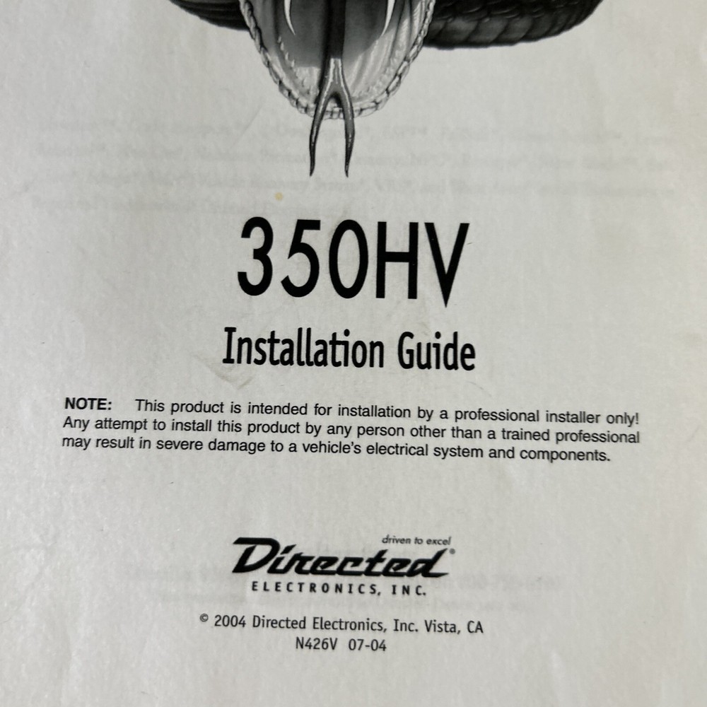 Viper, Car Alarm Directed Electronics Manual Installation Guide