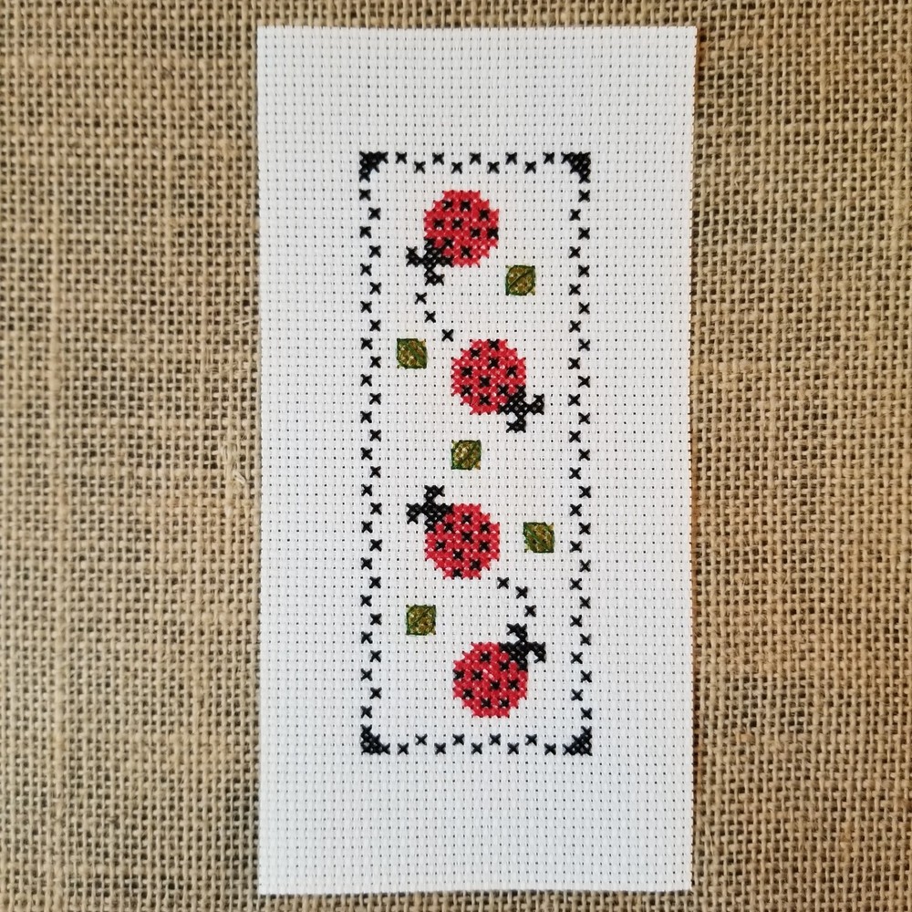 Finished Completed Cross Stitch Ladybug Piece for Bookmark