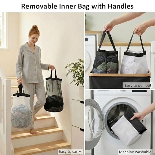 Laundry Hamper with Lid, Double Laundry Hamper with 2 140L Dual Black
