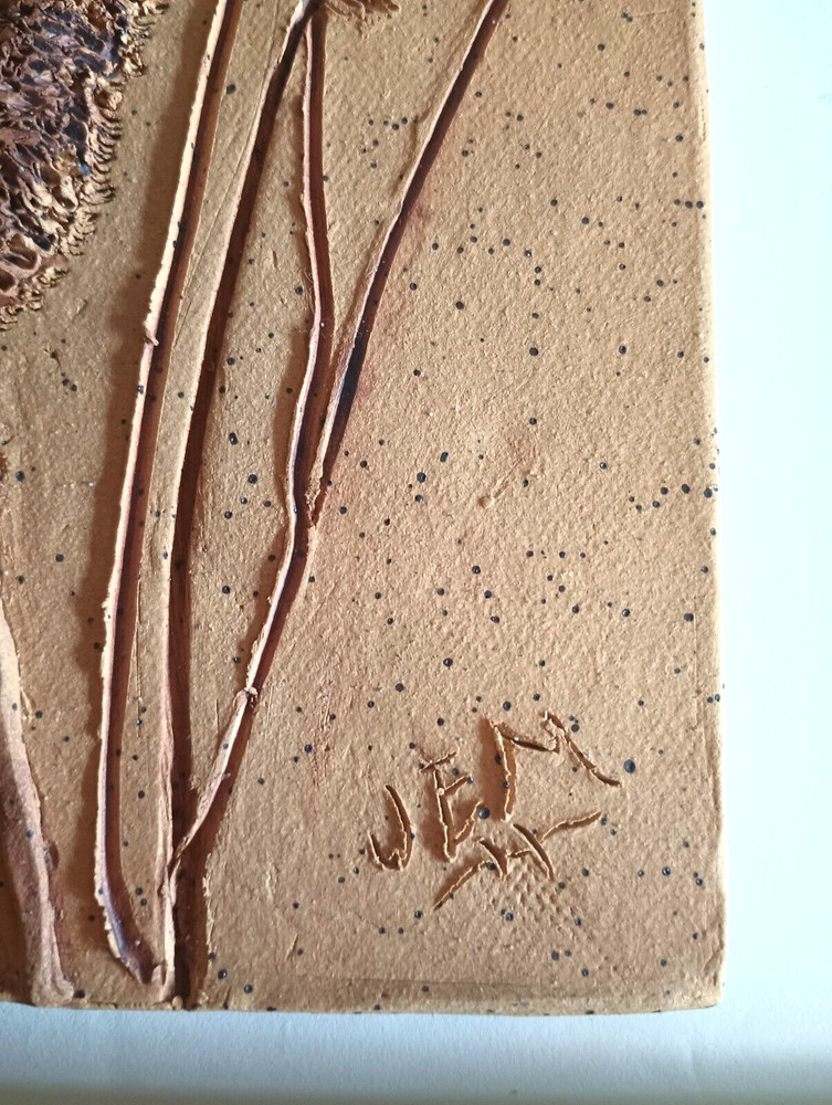 Studio Art Pottery Wall Hanging Tile MCM Design Cattails Signed