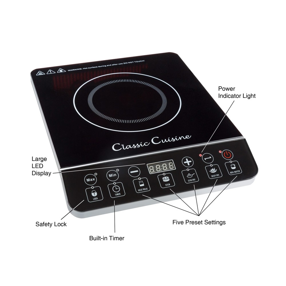 Multi-Function 1800W Portable Induction Cooker Cooktop Burner - Black by Blac...