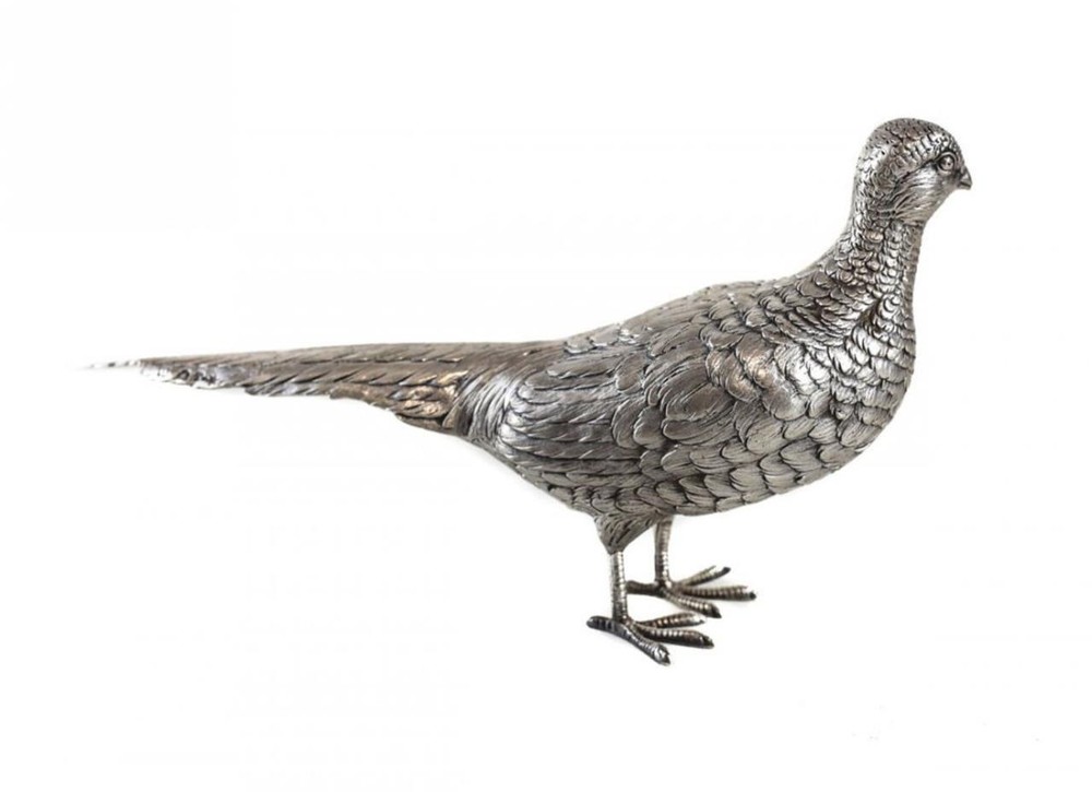 German Hanau Silver Pheasant Bird Table Ornament.