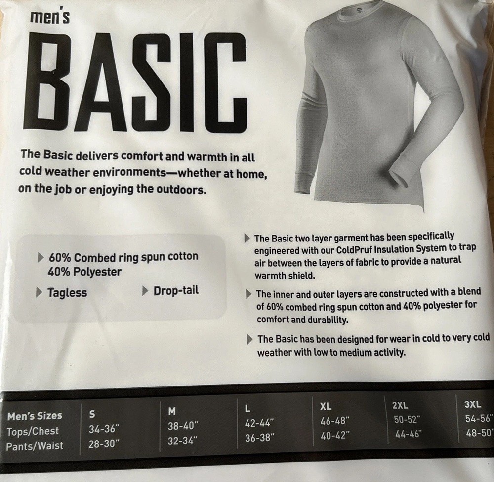 NEW Extra Large XL Base Layer Top Long Sleeve Basic White COLDPRUF Men's NIP