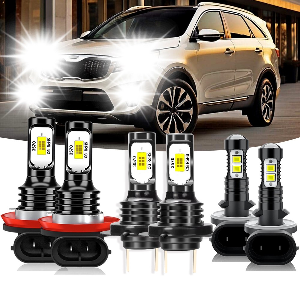 For Kia Sorento 2011-2015 2016 Combo LED Headlights High Low Beam+Fog Light Bulb