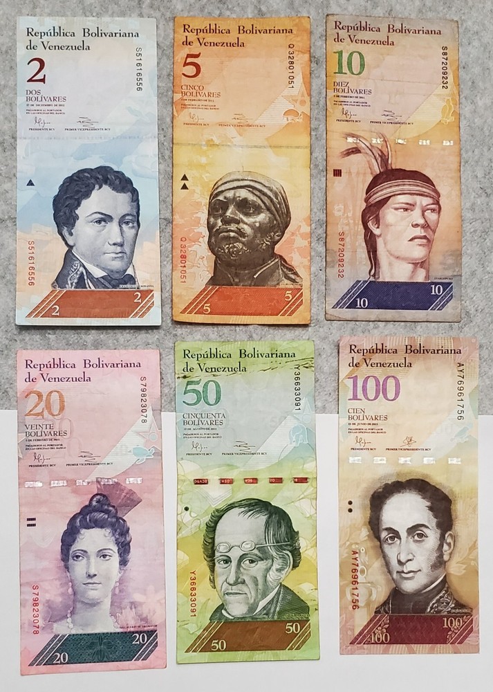 6pc Lot Venezuela Banknotes 2011-2015