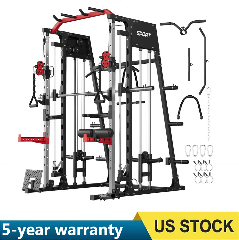Smith Machine Strength Training Power Cage Lat-Pull Down System 2200lbSquat Rack