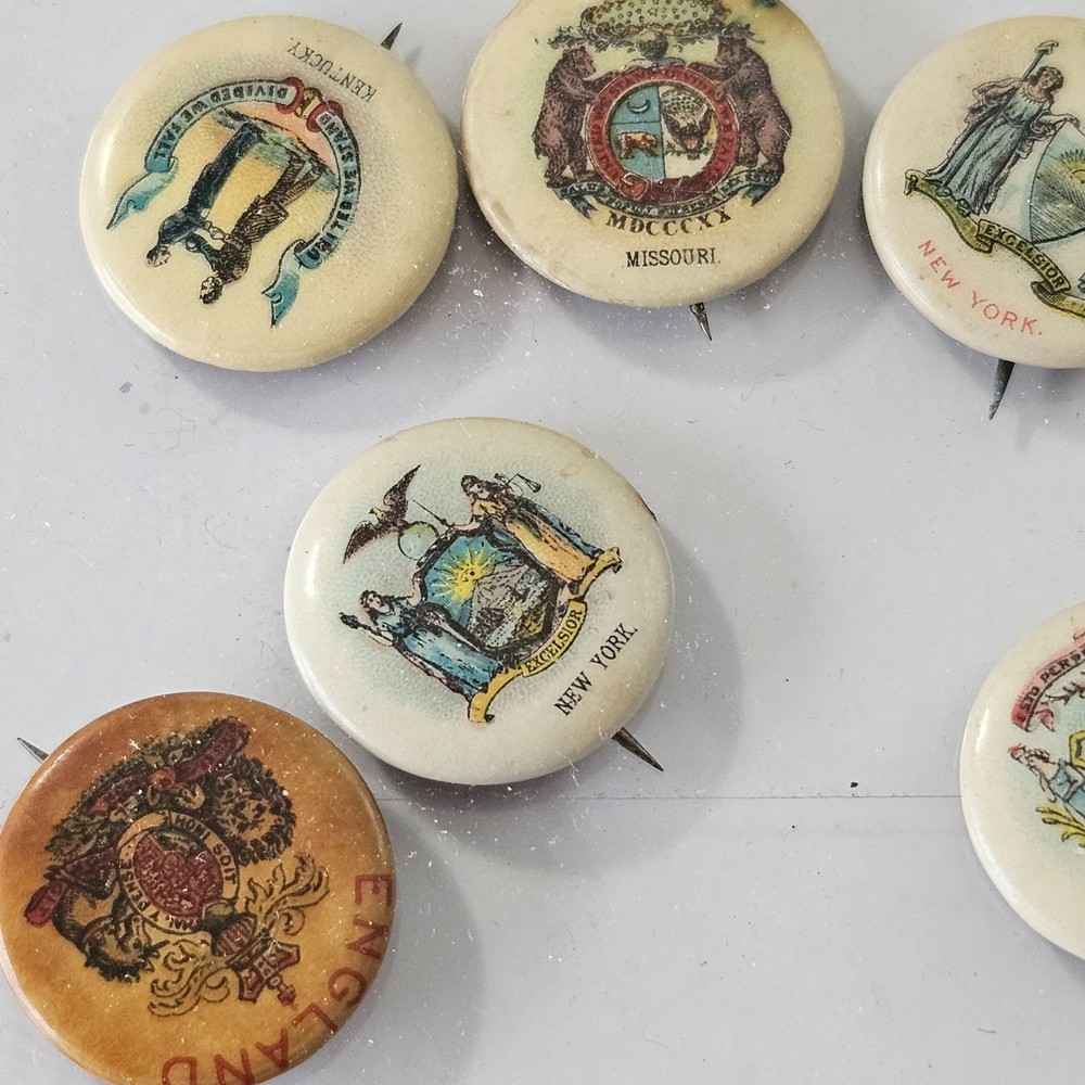 10 Different Vintage Cigarette Premium Pinback Buttons States