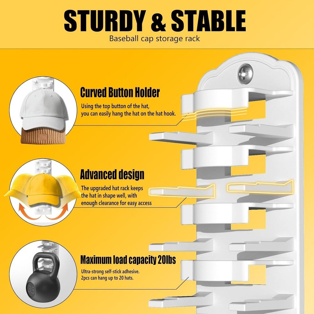 Superb Adhesive Hat Storage Rack - Keeps Your Caps Organized and Pristine, 2pcs