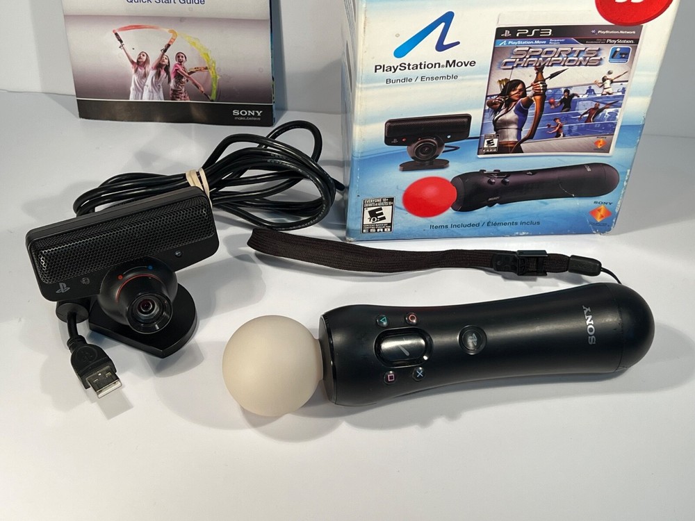 PS3 Playstation Move Bundle With Original Box - Controller, Camera, And Cable