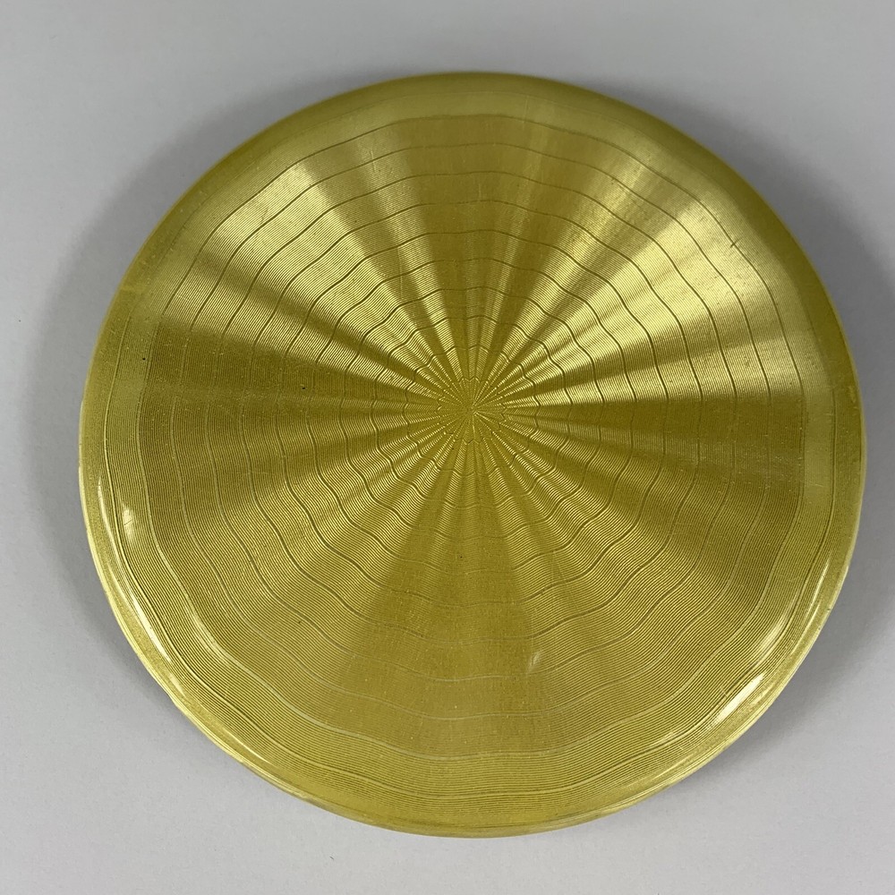 Fine Quality German Solid “935” Silver Yellow Guilloche Enamel Compact 10.5cm