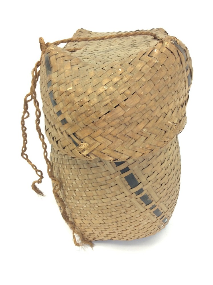 Wicker Woven Black Stripe Early Zigzag Pattern Basket Decorative Old