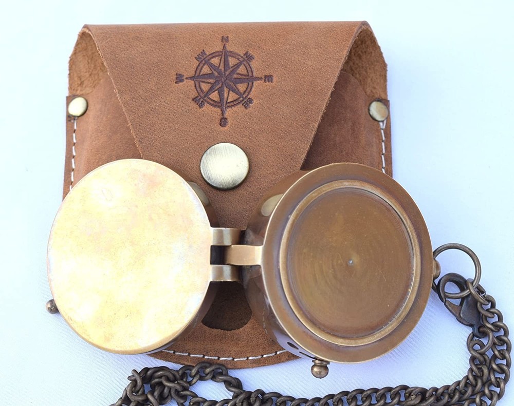 Vintage Solid Brass Pocket Compass Engineering Directional Magnetic Compass Gift