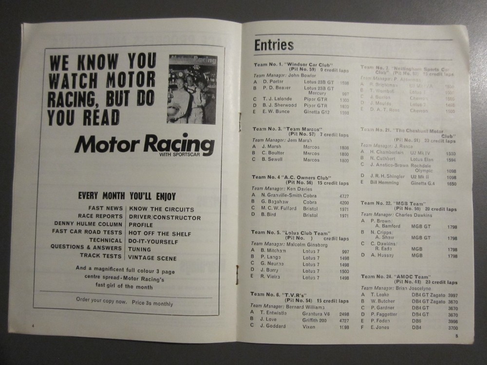 750 MC Birkett 6-hour relay Silverstone programmes, 1968 & 1970