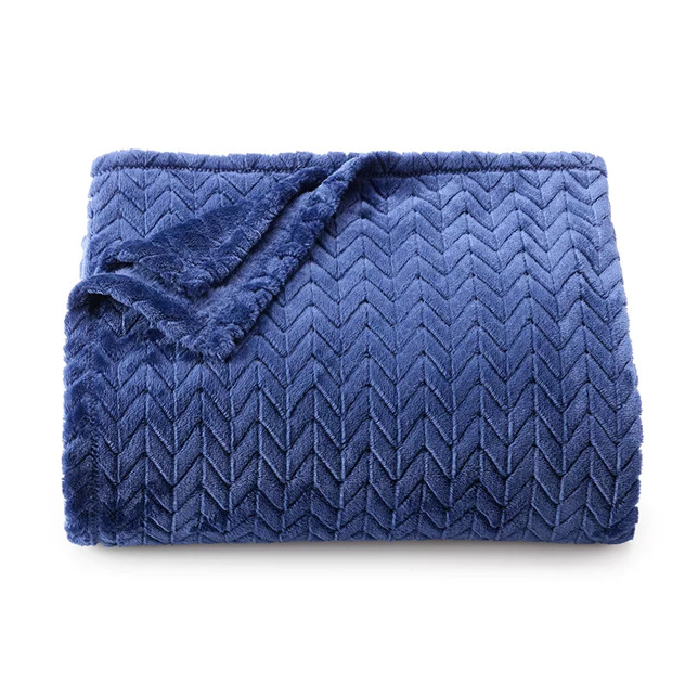Super Soft Oversized Ultra-Plush Throw - Navy Jacquard Pattern
