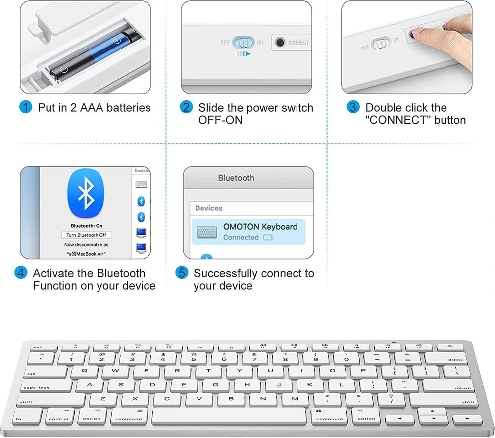 Bluetooth Keyboard - Stable Connection - Ergonomic Design - Shortcut Keys