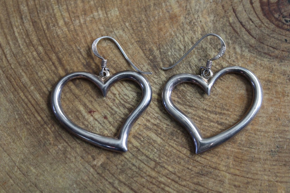 Sterling Silver Open HEART dangle Earrings
