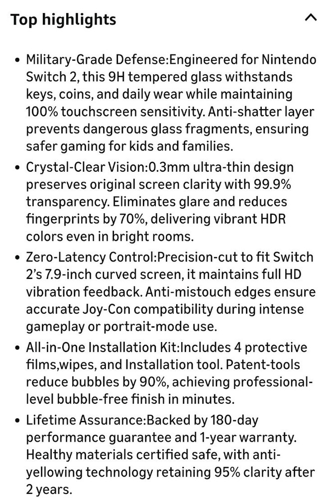 HEYSTOP 4 Pack Switch 2 Screen Protector for Nintendo Switch-NEW IN ORIG BOX