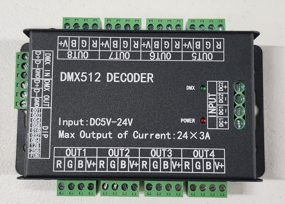High Power 24 Channel RGB 3A/CH DMX512 Controller Led Decoder Dimmer 500Hz Fl