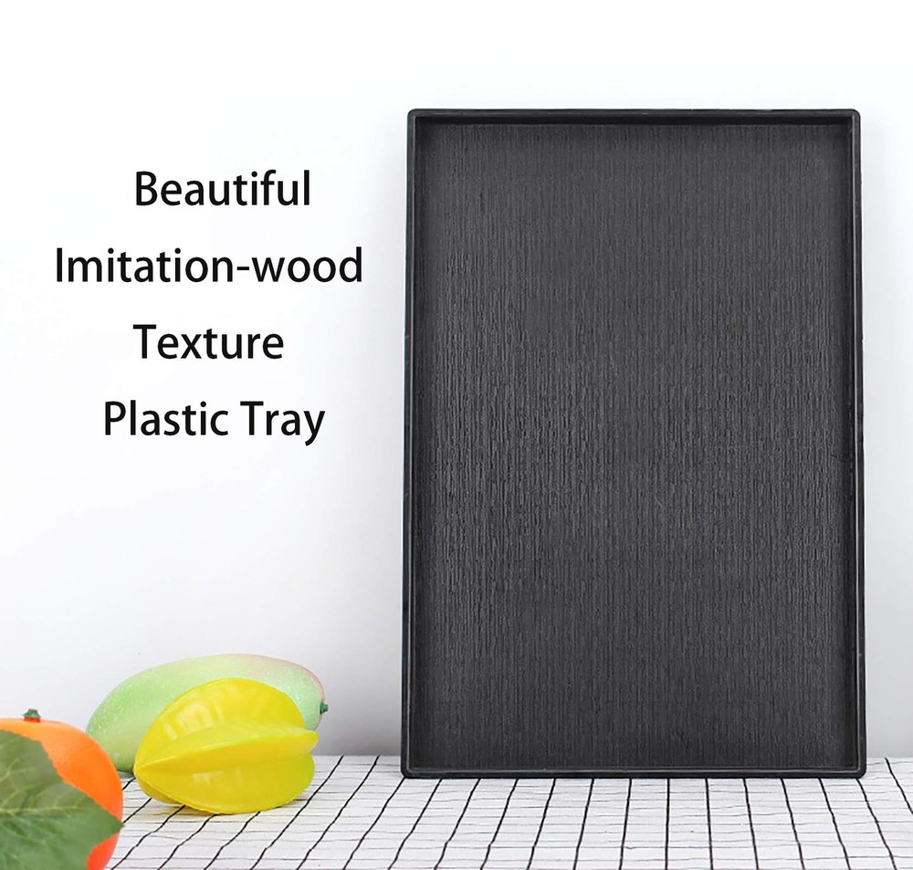 Black Rectangular Serving Trays Non-Slip Plastic Cafeteria 2 Pack