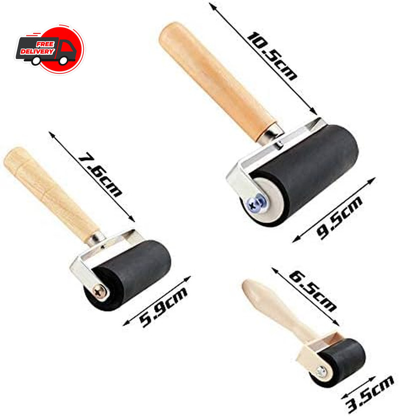 3 Pack Rubber Roller - Brayer Rollers with 3 Size for Crafting Brayer Rollers