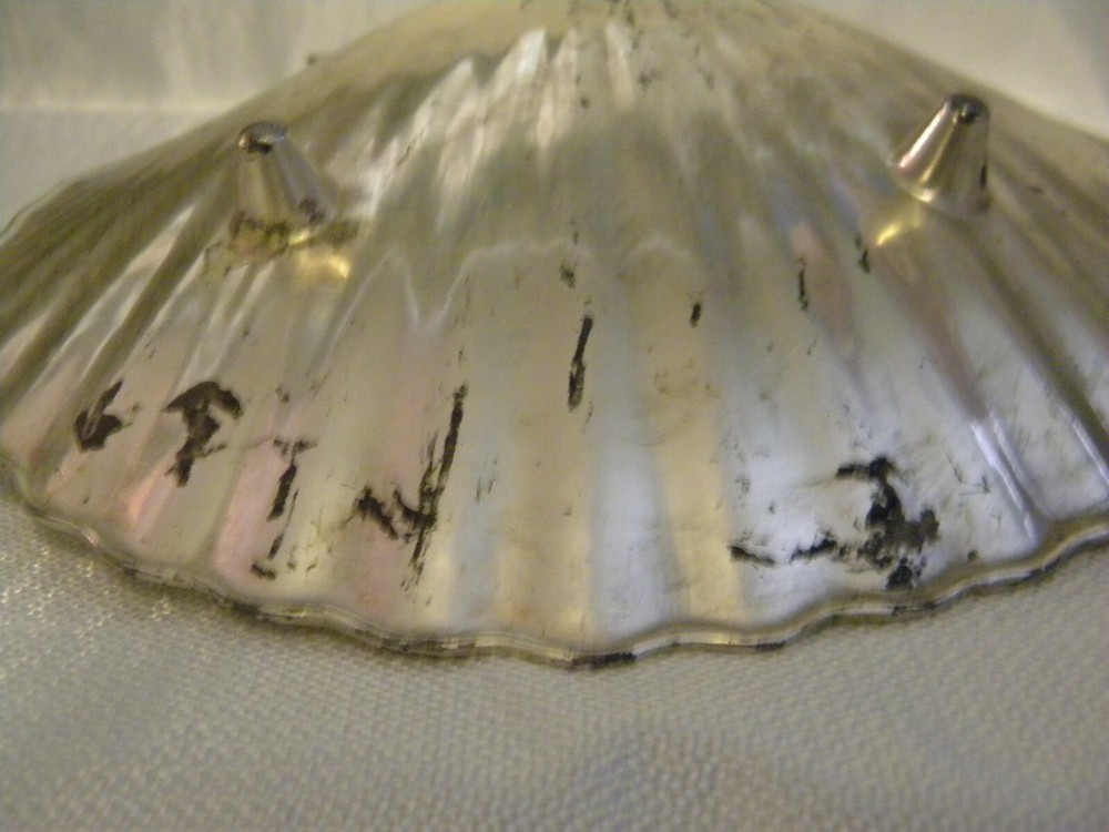 Silver Seashell Dish Bon Bon 7" Small Handle Vintage Footed Silver Plate *as-is