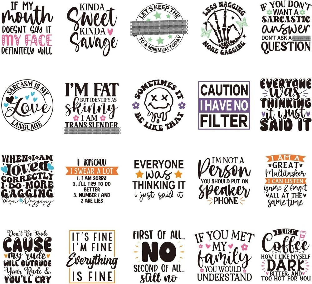 Dtf Transfers Ready to Press - 20 Pcs Sarcastic Quotes Iron