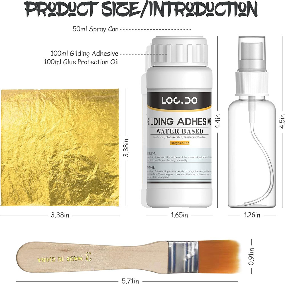 Gold Leaf Kit, Gilding Adhesive 200Ml Set, Water Based Adhesive and Protective V