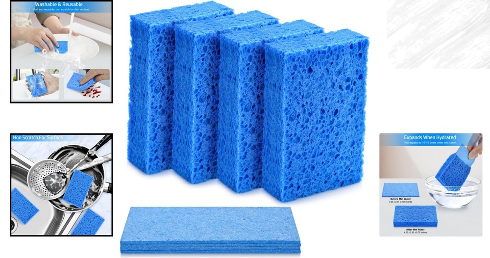 Multipurpose Non-Scratch Kitchen Sponges – 4PCS Compressed for Easy Storage