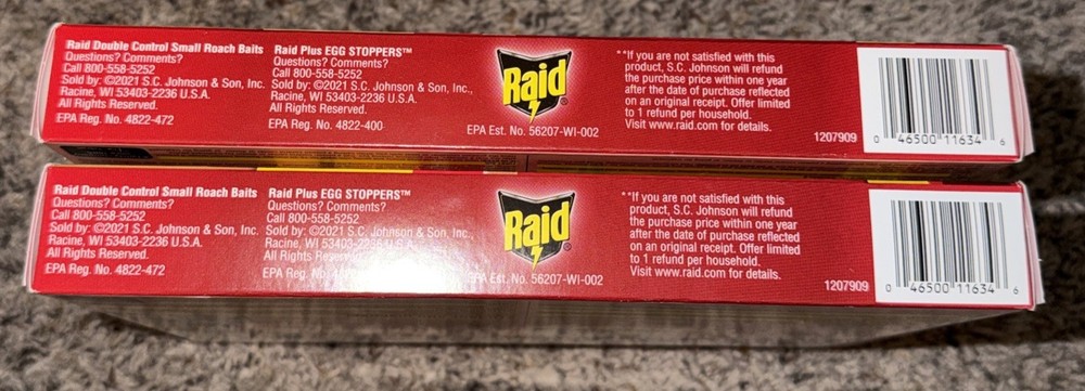 Lot of 2 Raid Double Control 12 Small Roach Baits Plus 3 Egg Stoppers each NEW