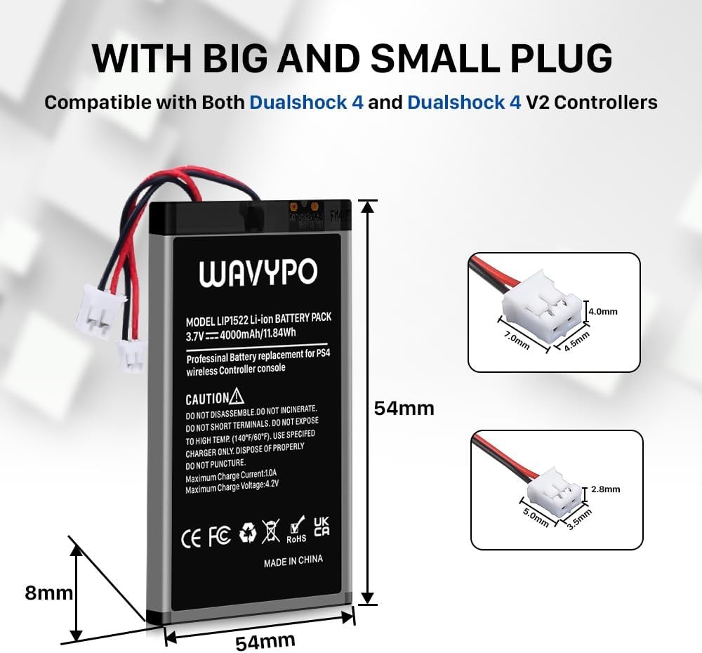 2 Pack 4000Mah PS4 Controller Battery Replacement for PS4/PS4 Slim