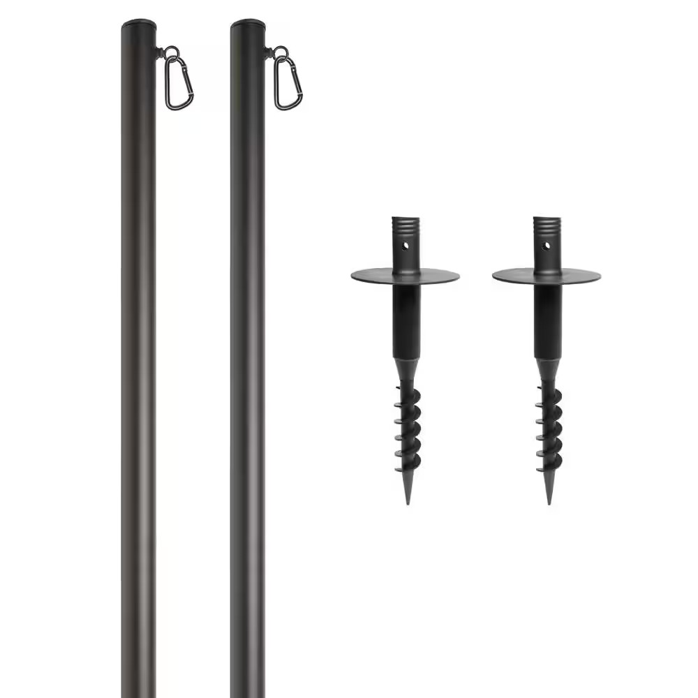 Two 10 Ft. Premium String Light Poles for Grass/Dirt, Black
