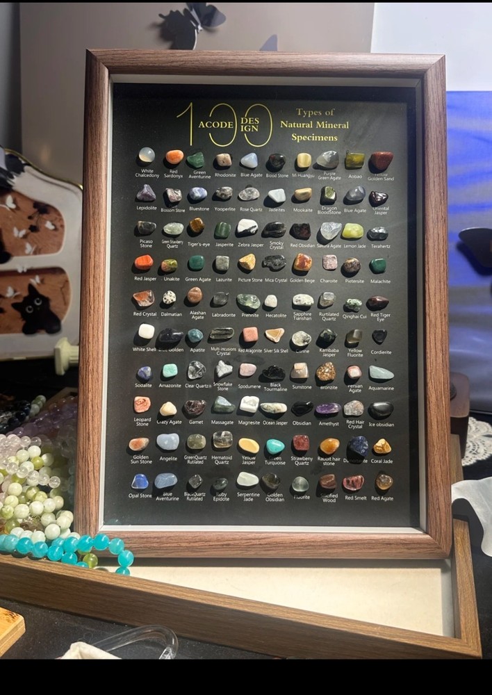 100 Minerals Collection Framed Display Creative Gift for Collector Decorations