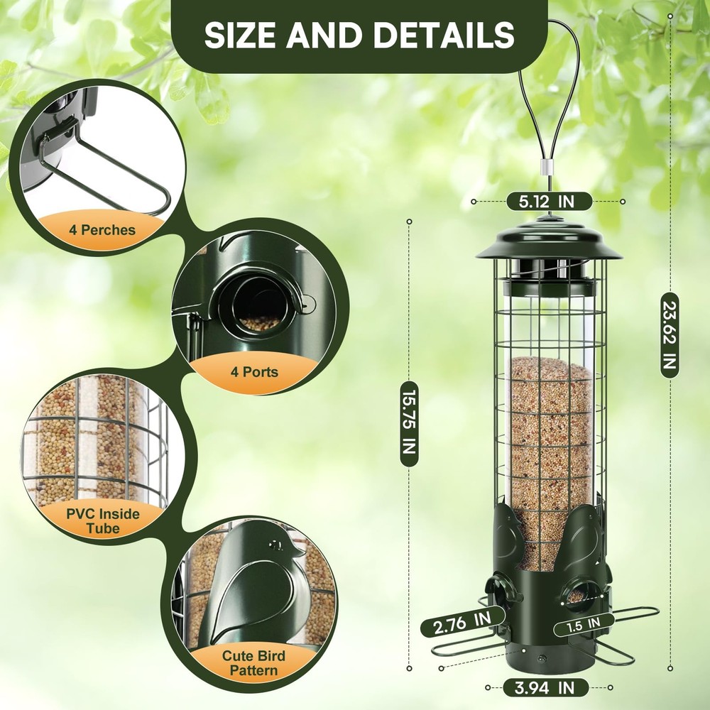 Squirrel Proof Bird Feeder for Outdoors Hanging,Gravity Protection green